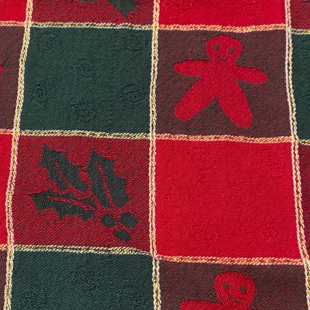 Festive Red and Green Holiday Blanket with Gold & White Trim Snowmen Festive Che